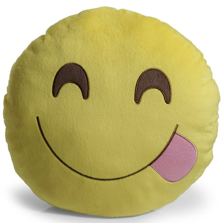 Smile Toung Out Eyes Closed Emoji Pillow Inch Large Yellow