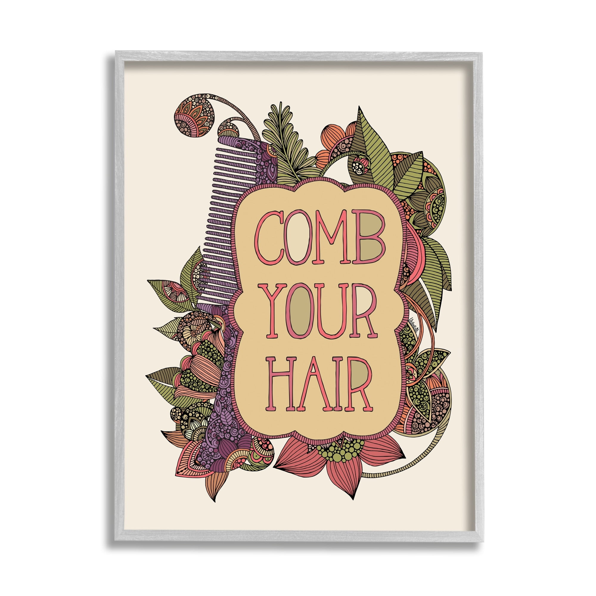 Stupell Industries Comb Your Hair Detailed Botanical Fractal Shapes Graphic Art Gray Framed Art Print Wall Art, Design by Valentina Harper
