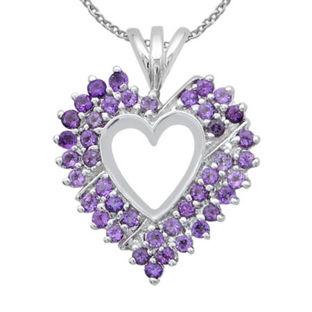 Sterling Prong - 925 Sterling Silver 1 2/3 Carat Amethyst Prong Set Heart Necklace