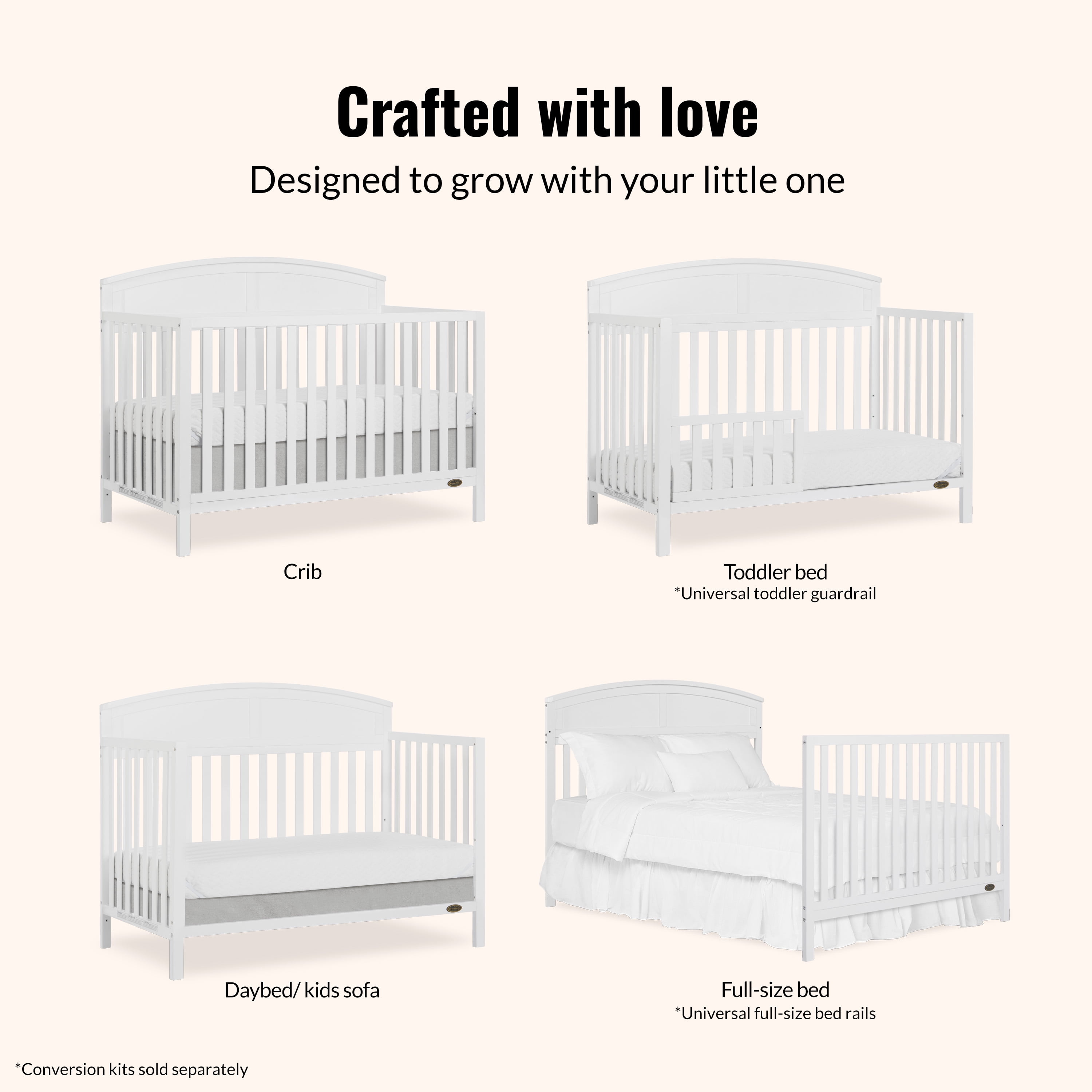 Dream On Me Storybrooke 5 in 1 Convertible Crib, White