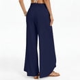 thumbnail image 5 of qolati Wide Leg Yoga Pants for Women Casual Loose Drawstring Smocked High Waist Beach Trousers Summer Slit Flowy Dress Palazzo Pants with Pockets, 5 of 9