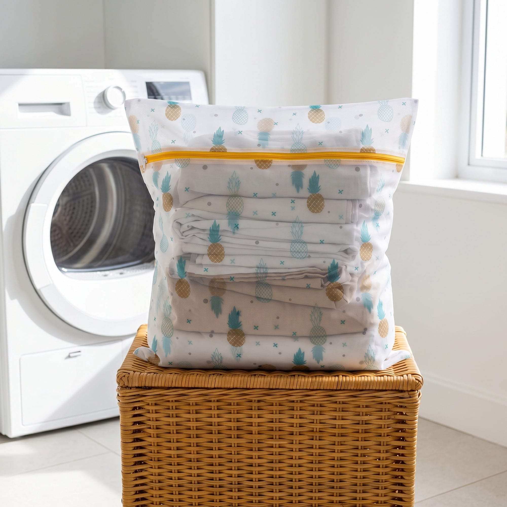 Polyester Mesh Durable Zipper Closure Laundry Bags for Delicates Blue-Yellow 6Pcs
