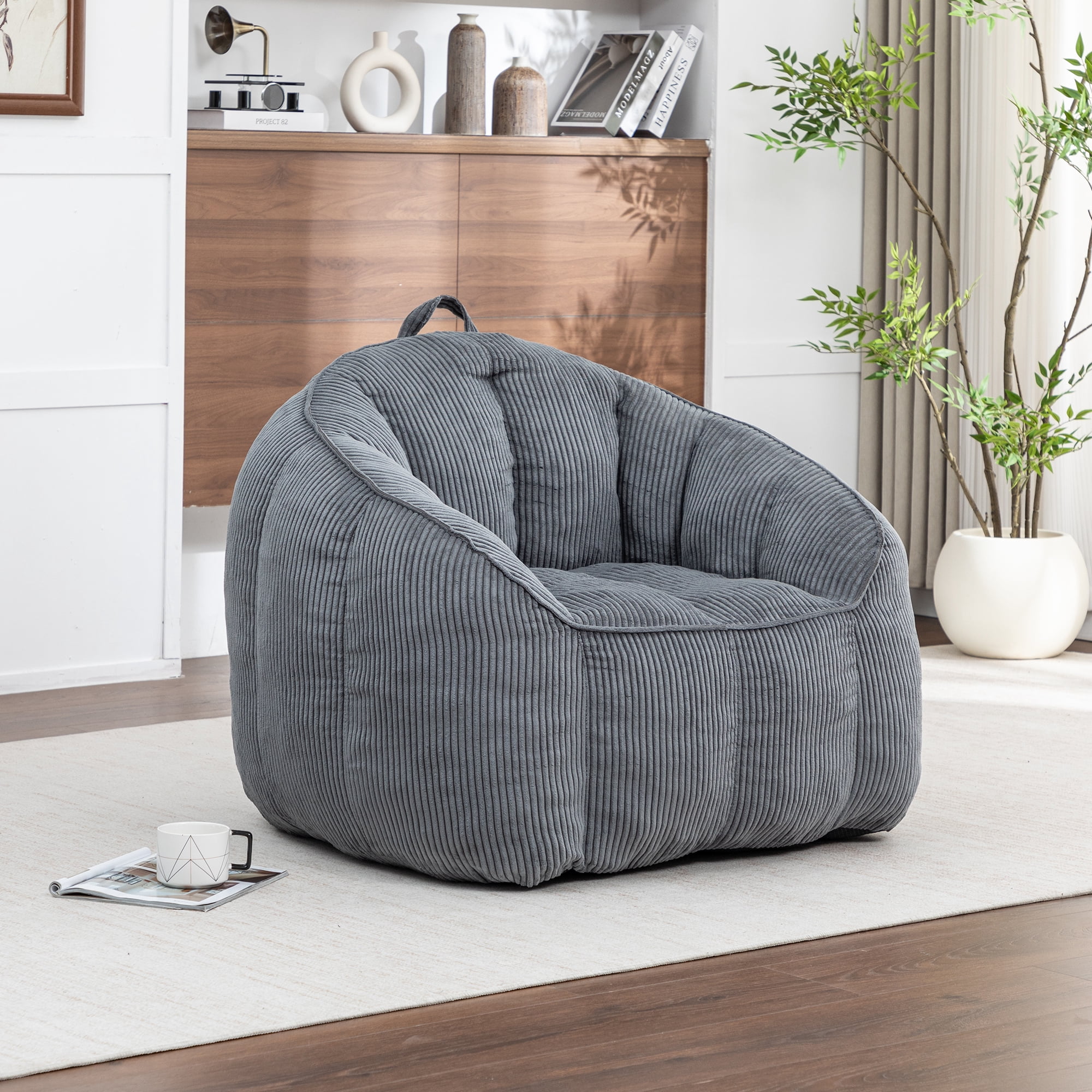 Giant Bean Bag Chair Sofa for Adults Teens, Comfy Corduroy Large Bean Bag Chairs with Armrests for Bedroom Living Room, Adult BeanBag Lazy Sofa Couch Chairs with Filler Included