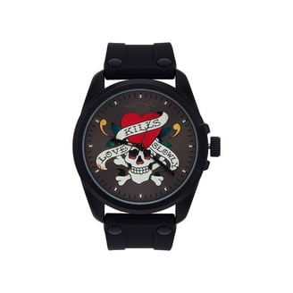Ed Hardy Men's Red Silicone Strap Matte Black Analogue 46mm Watch