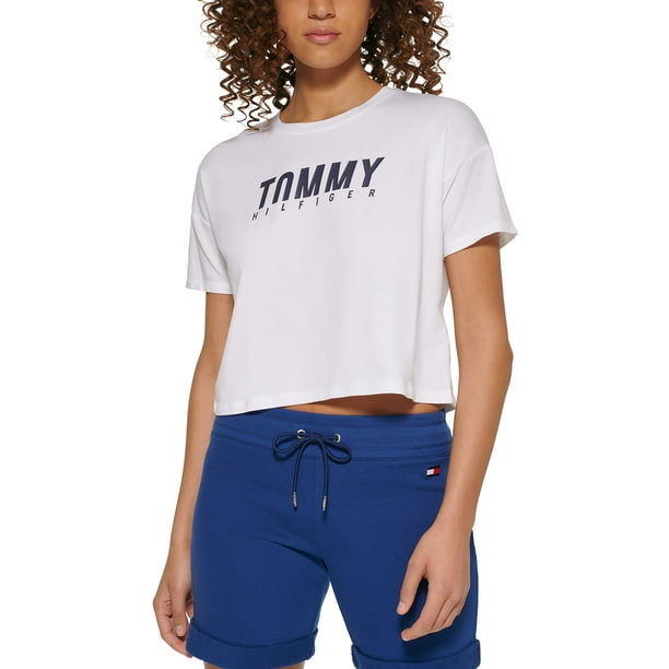Tommy Hilfiger Women's Performance Printed Logo T-Shirt, Winter White,  X-Large