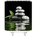 thumbnail image 3 of Spa Extra Long Shower Curtain, Water Stone Leaf Garden Japanese Asian Nature Black White Green Bathroom Home Curtain Decor with Hooks,72" Wx84 H, 3 of 6