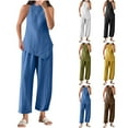 thumbnail image 1 of Sentmoon Summer Two Piece Sets for Women Sleeveless Crew Neck Tshirts High Waist Sweatpants with Pockets Relaxed Solid Color Going out Tops for Vacation S, 1 of 4