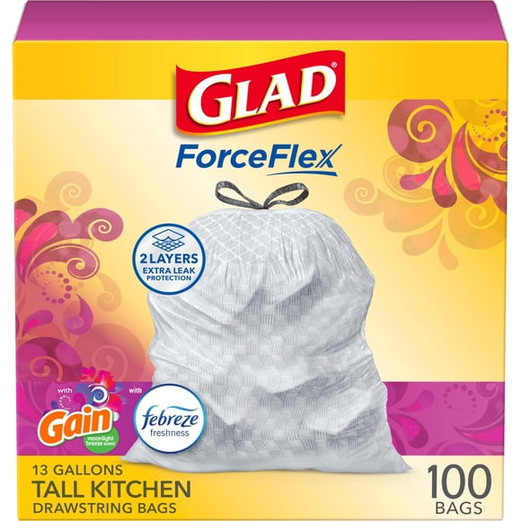 Bolsas de basura Glad ForceFlex Tall Kitchen, 13 L, 100 quilates, ganancia