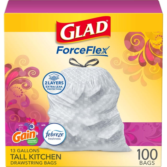 Bolsas de basura Glad ForceFlex Tall Kitchen, 13 L, 100 quilates, ganancia