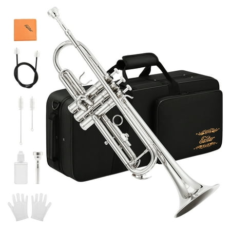Trumpet,Eastar ETR-380N Standard Bb Nickel Trumpet Set For Student Beginner With Hard Case,Gloves, 7 C Mouthpiece, Valve Oil and Trumpet Cleaning