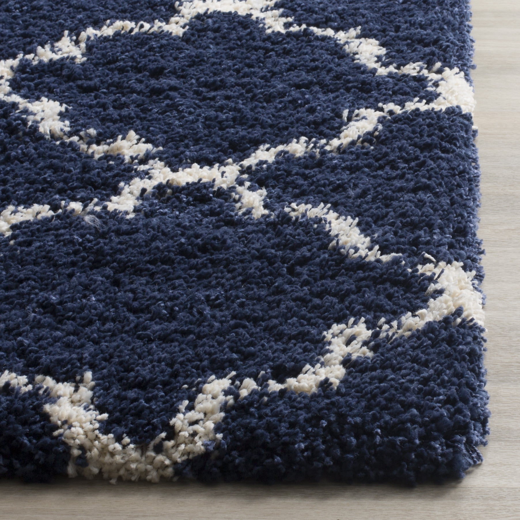 SAFAVIEH Hudson Jaye Geometric Shag Runner Rug, Navy/Ivory, 2'3" x 12'