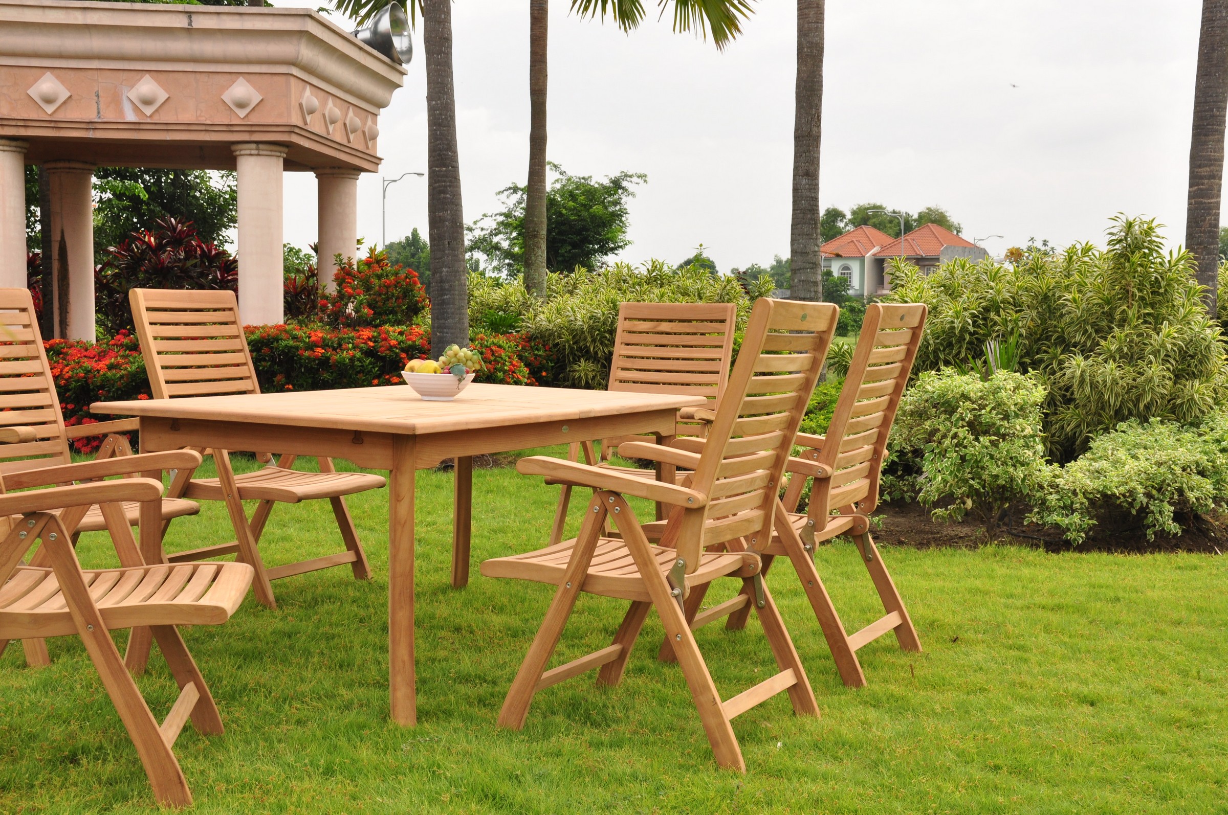 Teak Dining Set:6 Seater 7 Pc - 94" Rectangle Table And 6 Ashley Reclining Arm Chairs Outdoor Patio Grade-A Teak Wood WholesaleTeak #WMDSASa - image 2 of 4