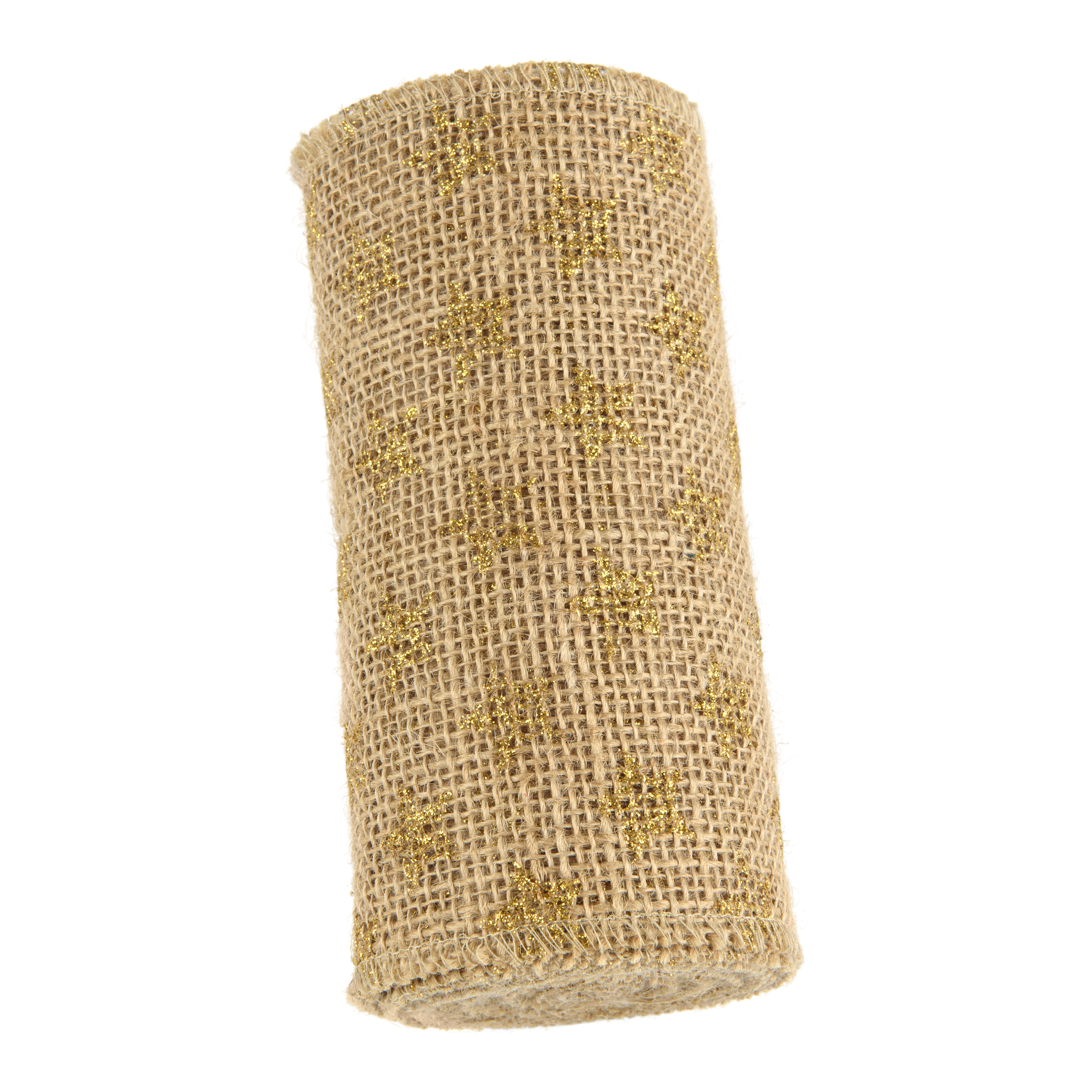 Love, Laugh, Craft Jute Burlap Roll Precut, Finished Edges, 6"W x 5-Yards, 740-27, Brown/Gold Star Glitter