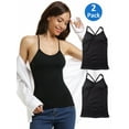 thumbnail image 1 of 2 Pack Women's Solid Camisoles Stretch Tank Tops with Shelf Bra Adjustable Strap Cami with Built in Padded Bra, 1 of 5