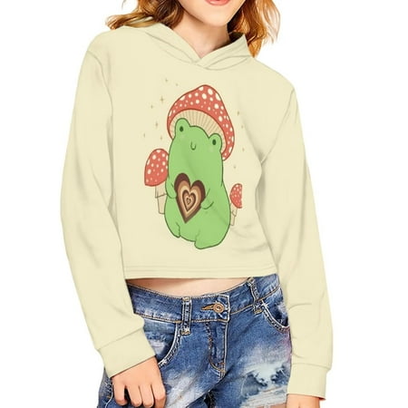 

Renewold 13-14 Years Hoodie for Girls Youth Long Sleeves Hooded Crop Tops Sweatshirts Loose Pullover Hoodies Heart Frog Graphic Hoodied Daily Life Outgoing Playing Blouse