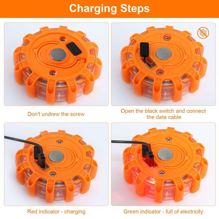 Rechargeable LED Road Flares - Flashing Roadside Safety and Emergency Lights