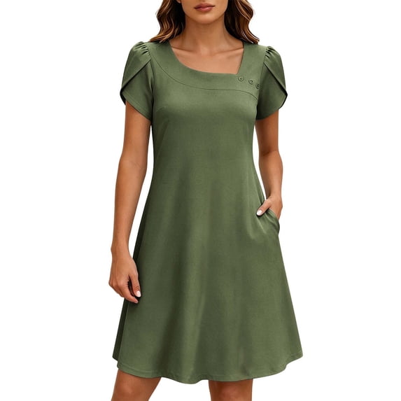 Shihyeh Summer Dresses for Women 2026 Sundress Short Petal Sleeve Dress with Pockets for Casual