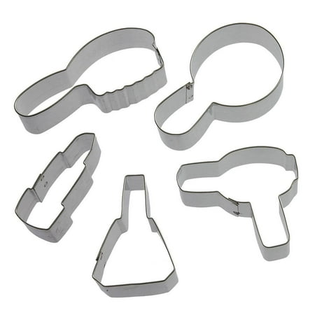 4in Stock Enamel - Diva Cookie Cutter Set - 5 Pieces - 2.75 in Nail Polish, 3.75 in Mirror, 3 in Hair Dryer, 2.75 in Lipstick, 4 in Hair Brush - Foose Cookie Cutters - US Tin Plated Steel HS0415