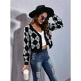 thumbnail image 6 of Women'S Knit Cardigan Sweaters Long Sleeve Argyle Open Front Button Down V Neck Cropped Coats Casual Trendy Tops Grey Black L, 6 of 8