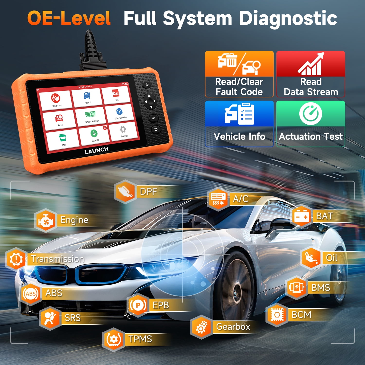 LAUNCH X431 CRP919C Lite Bidirectional Scan Tool with 32+ Reset, All System Diagnostic Scanner for All Cars, Active Test, FCA Autoauth 2-Year Free Update