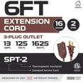thumbnail image 2 of shiyou-6 Ft Brown Extension Cord 2 Pack - 16/2 Durable Electrical Cable, 2 of 4