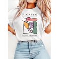 thumbnail image 1 of 1pc Women's Abstract Art Design T-Shirt - Retro Chic Picasso-Inspired Short Sleeve, Comfortable & Versatile for Casual Attire, Perfect Gift for Women and, Ladies T Shirts, 1 of 6