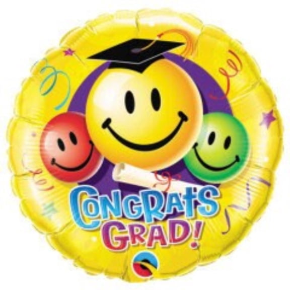 18" CONGRATS GRAD SMILEY Faces Balloon Party Supplies Decorations Foil Mylar Balloon