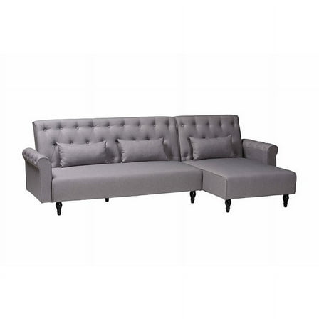 Baxton Studio Chesterfield Retro-Modern Slate Grey Fabric Upholstered Convertible Sleeper Sofa