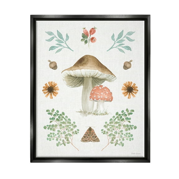 Stupell Industries Moth & Mushrooms Painting Botanical & Floral Painting Black Floater Framed Art Print Wall Art, 17 x 21