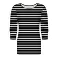 thumbnail image 7 of Jsaierl 3/4 Length Sleeve Womens Tops Casual Button Up Round Neck Shirts Cute Striped Petite Blouses Going Out Cotton T-shirts Top S-3XL, 7 of 7