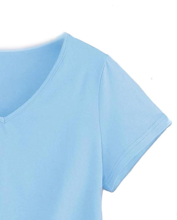 Baby Blue Casual Plain V neck Short SleeveSleeve Regular Sleeve Women's