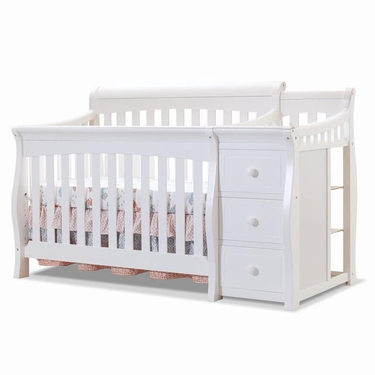 Baby Crib with Changing Table and 4 Drawer Dresser Chest Set in White Baby Crib with Changing Table and 4 Drawer Dresser Chest Set in White