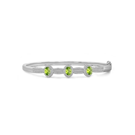 1 1/2 Carat T.G.W. Peridot And White Diamond Accent Sterling Silver Bangle
