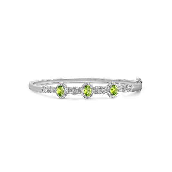 1 1/2 Carat T.G.W. Peridot And White Diamond Accent Sterling Silver Bangle