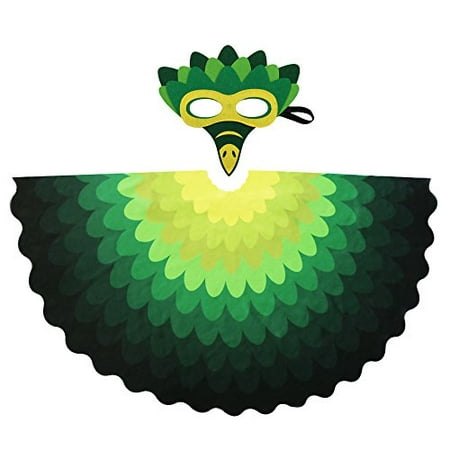 D.Q.Z Kids Bird Wings for Girl Boy Parrot Costume and Dress-Up Mask (Green)