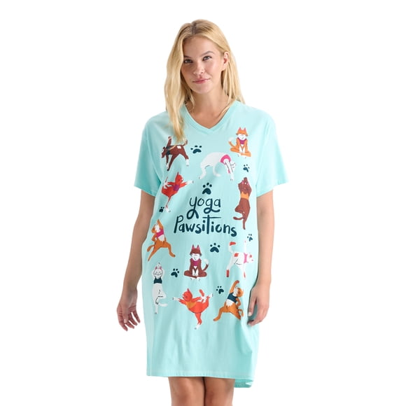 Little Blue House Women's Nightshirt, Yoga Pawsitions, One Size