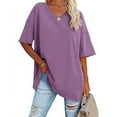 thumbnail image 2 of cfhntfmh Summer Tops for Women Comfy V Neck Solid Color Oversized Shirts Loose Casual Half Sleeve Vacation T-Shirts, 2 of 6