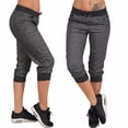 thumbnail image 3 of Pantalones de mujer Pantalones con cordón recortado Paño deportivo informal con cintura elástica, Negro, L sidaley AP002218-07, 3 of 7