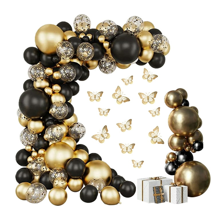 RUBFAC Black and Gold Balloons Garland Arch Kit with Black Gold Confetti Balloons for Graduation Birthday Party Decorations