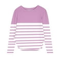 thumbnail image 2 of YUNAFFT Girls Striped Long Sleeve Round Neck T-Shirt with Side Slit Hem Soft Stretch Casual Top 4-14Y, 2 of 6