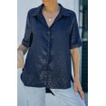 thumbnail image 3 of ABPHQTO Blusa De Mujer Satén Manga Corta Jacquard Leopardo Azul, 3 of 5