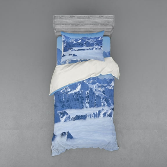 Ambesonne Winter Bedding Set 3 Pcs, Clouds on Summit Fog, Twin, White
