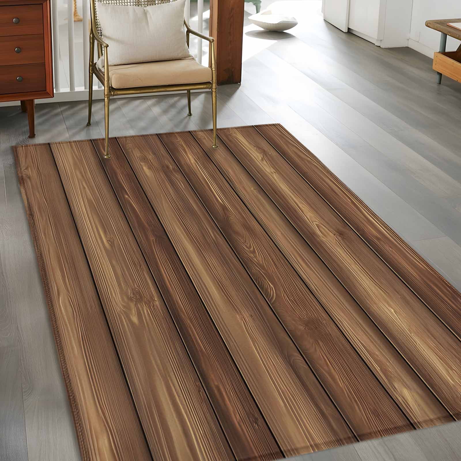 Farm Brown Wood Grain Area Rugs 3x5 ft Country Style Rustic Wooden Texture Washable Rug Non Slip Indoor Carpet Absorbent Floor Mat for Living Room Bedroom Dining Room