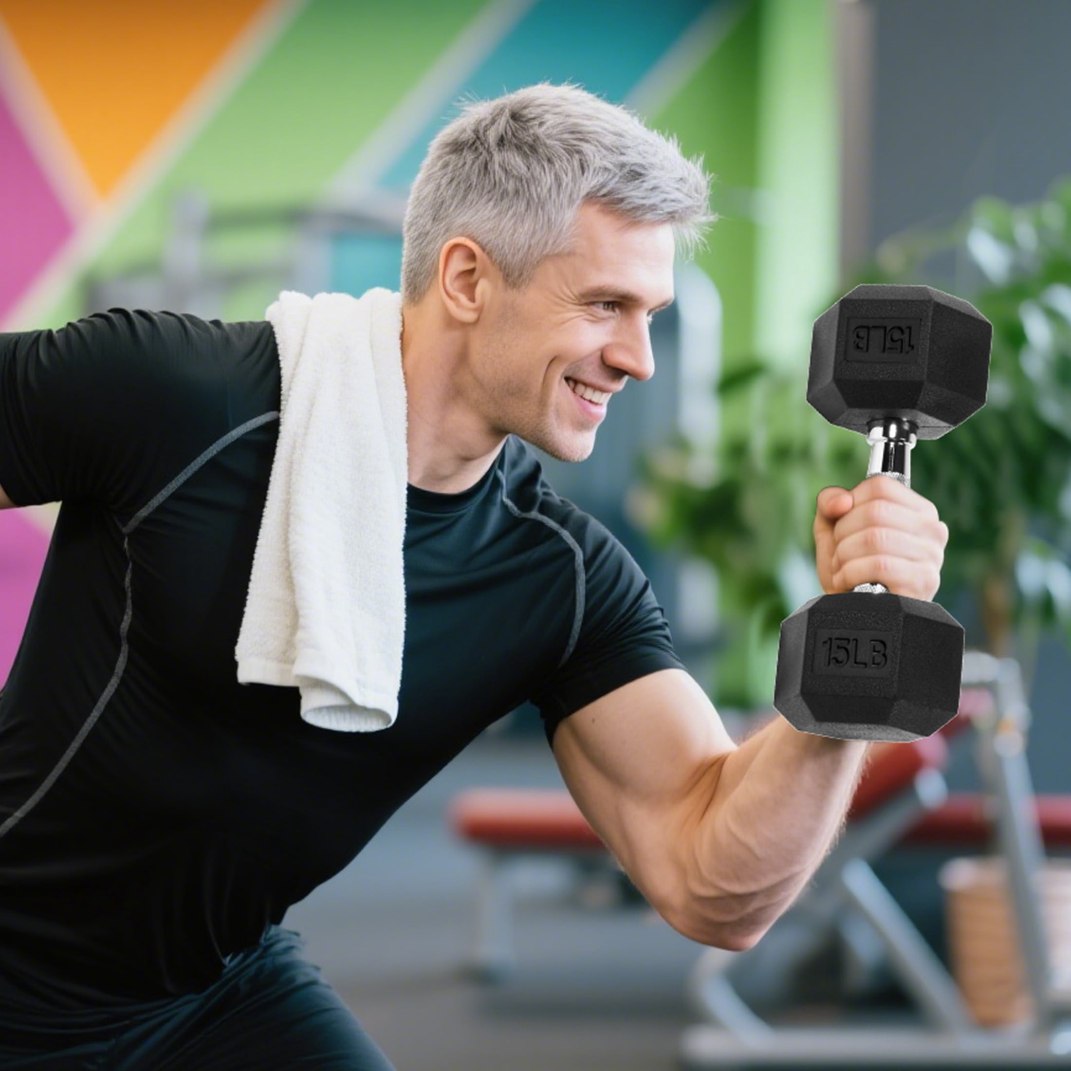 EDX 2Pcs 15 LB Rubber Hex Dumbbell – Anti-Roll Grip for Strength Training, Home Gym & Full-Body Workouts