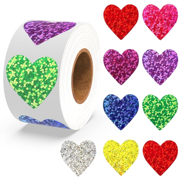 Pegatinas Nelisylux Heart, 500 unidades, 2,5 cm, autoadhesivas, purpurina