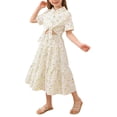 thumbnail image 4 of Girls 2 Piece Outfits Floral Lapel Button Shirts and Skirts Sets Summer Short Sleeve Suits for Kids Beige 10-11 Years, 4 of 9