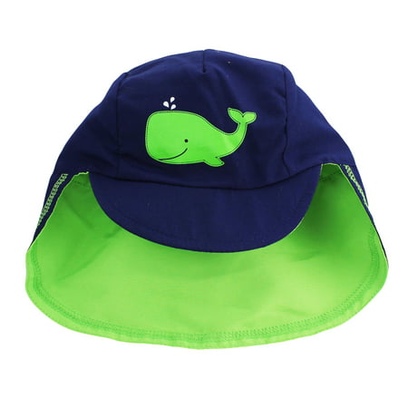 Little Me Toddler Baseball Brim Covered Neck Flap Sun Hat Navy Green Whale