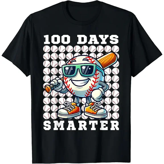 100 Days Smarter Baseball Bat 100 Days of School Boys Kids T-Shirt