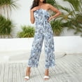 thumbnail image 6 of KIJBLAE Women's Jumpsuit Fashion Full Length Trousers Flower Print Britches Jumpsuit For Girls Ruffled One-shoulder Belted Beach Comfy Lounge Casual Pants Light Blue XL, 6 of 9