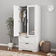 thumbnail image 3 of 72" Tall 2 Doors Armoire Wardrobe Closet with 2 Drawers and Mirror, Multifunctional Wooden Wardrobe Storage Cabinet with Induction Light for Bedroom,White, 3 of 8